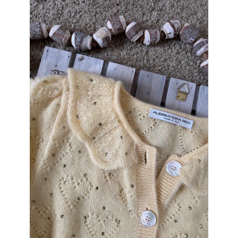 NWOT Rare Alessandra Rich Heart Ruffled Knitted Mohair Yellow Cardigan Sweater - Picture 3 of 10